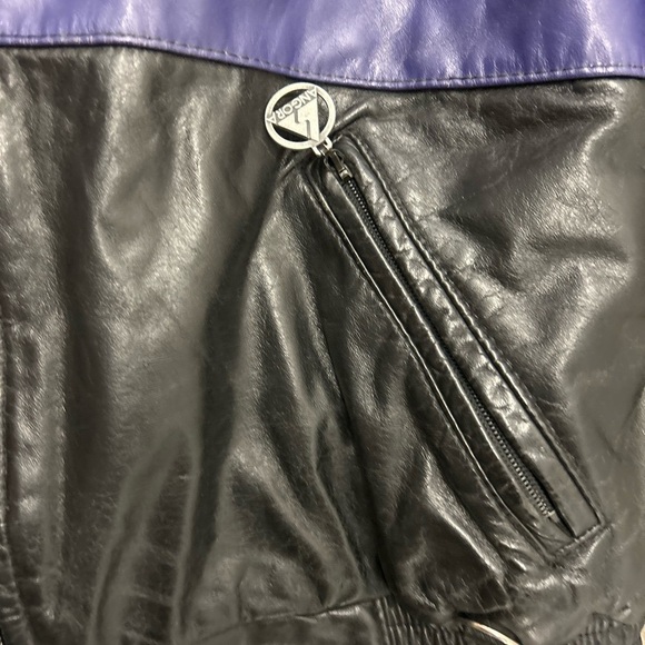 Vintage angora parchwork Racing genuine Leather Jacket - Picture 5 of 11